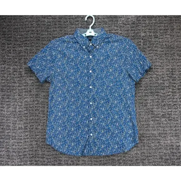 J Crew Shirt Mens Large Blue Floral Print Slim Stretch Short Sleeve Beach Casual - Picture 1 of 7